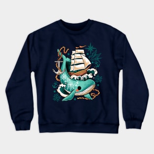 Whale ship tattoo Crewneck Sweatshirt